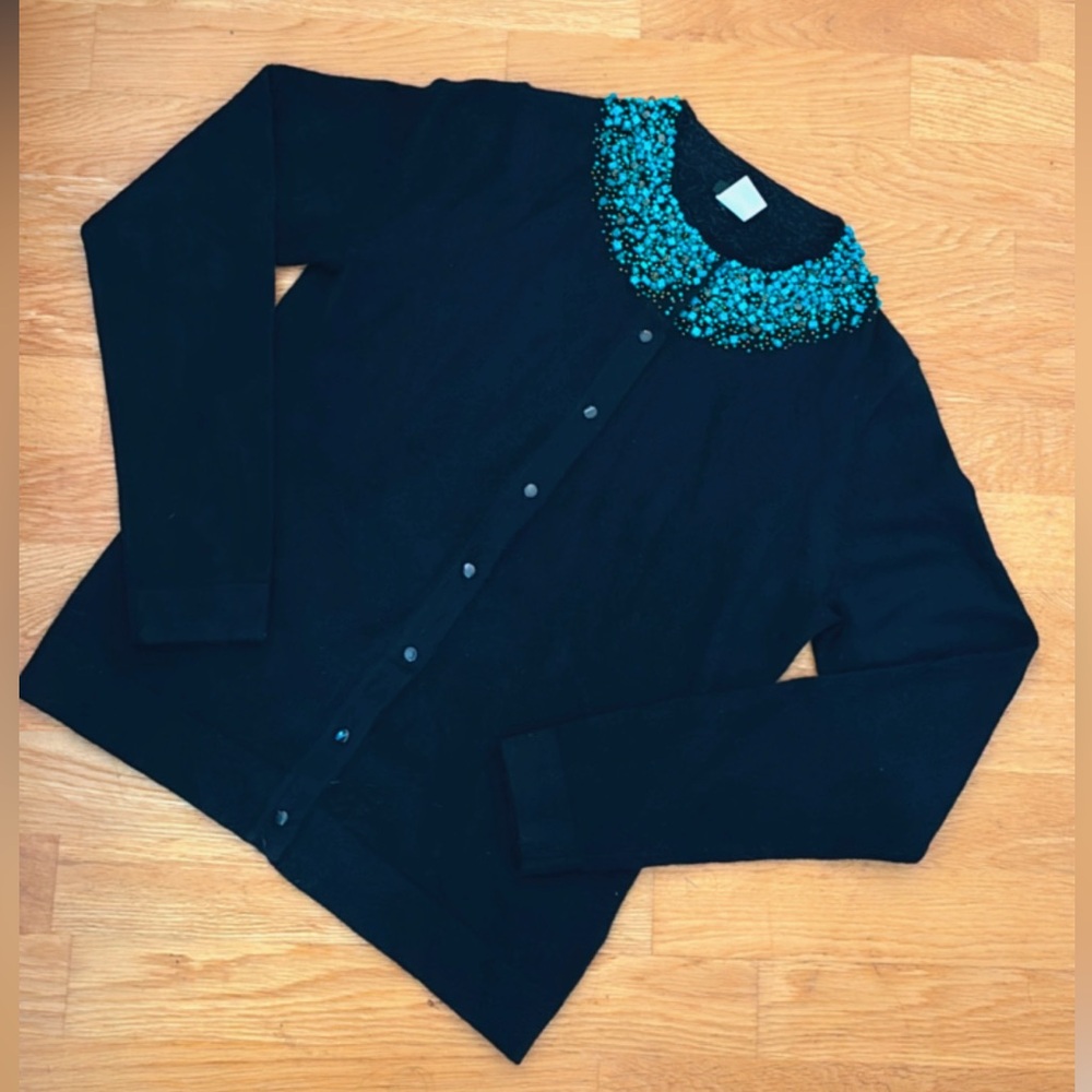 J.Crew Embellished Wool-Blend Sweater – Beaded Real Turquoise Detail (M)
